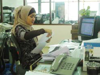 Women employees wearing a headscarf